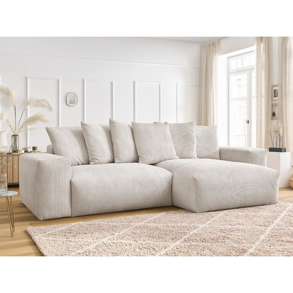 Krem sklopiva/s prostorom za odlaganje kutna garnitura od samta Voltaire – Bobochic Paris-image-1