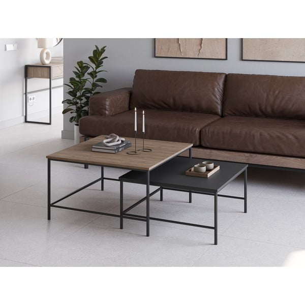 Crni/natur stolići za kavu u setu 2 kom s pločom stola u dekoru hrasta 80x80 cm Fiorenza – Marckeric-image-1