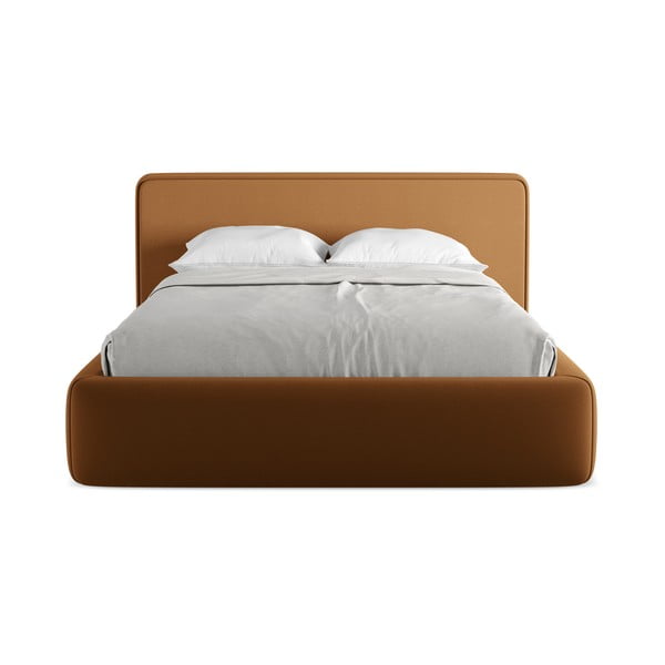 Tapecirani bračni krevet s prostorom za odlaganje s podnicom 140x200 cm boje terakote Kiana – Makamii-image-4