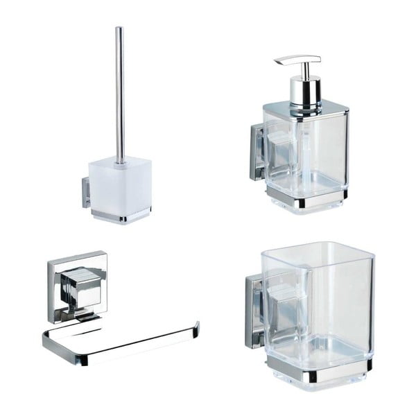 Plastičan samoljepljiv set pribora za kupaonicu u sjajno srebrnoj boji Quadro – Wenko