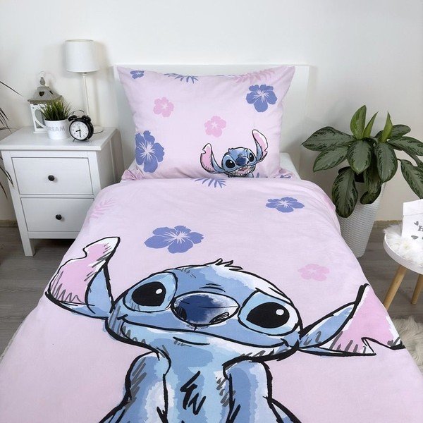 Svijetlo ružičasta pamučna dječja posteljina za krevet za jednu osobu 140x200 cm Lilo & Stitch "Pink" – Jerry Fabrics-image-3