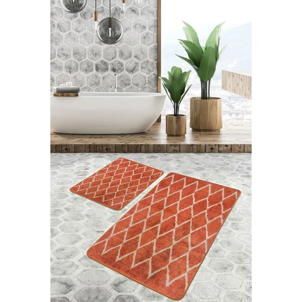 Od samta kupaonske prostirke u setu 2 kom boja terakote 60x100 cm – Mila Home-image-2