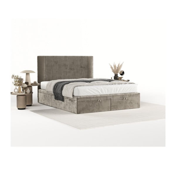 Bež tapecirani bračni krevet s prostorom za pohranu 200x200 cm Mavel – Maison de Rêve-image-2