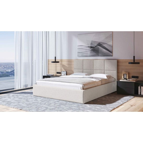 Bež tapecirani bračni krevet s prostorom za pohranu s podnicom 160x200 cm Bufo – MESONICA-image-1