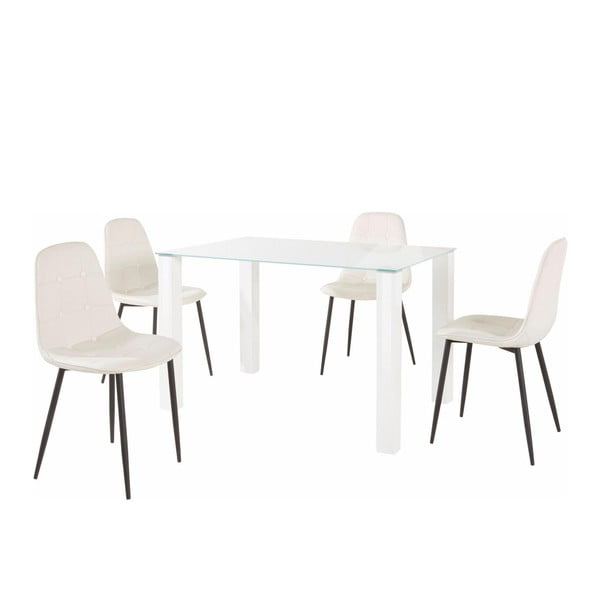 Set za blagovaonski stol i 4 bijele Støraa Dante stolice, dužina stola 120 cm