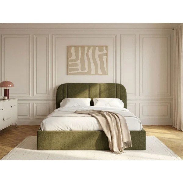 Zeleni tapecirani bračni krevet s prostorom za odlaganje s podnicom 160x200 cm Sidney – Bobochic Paris-image-2