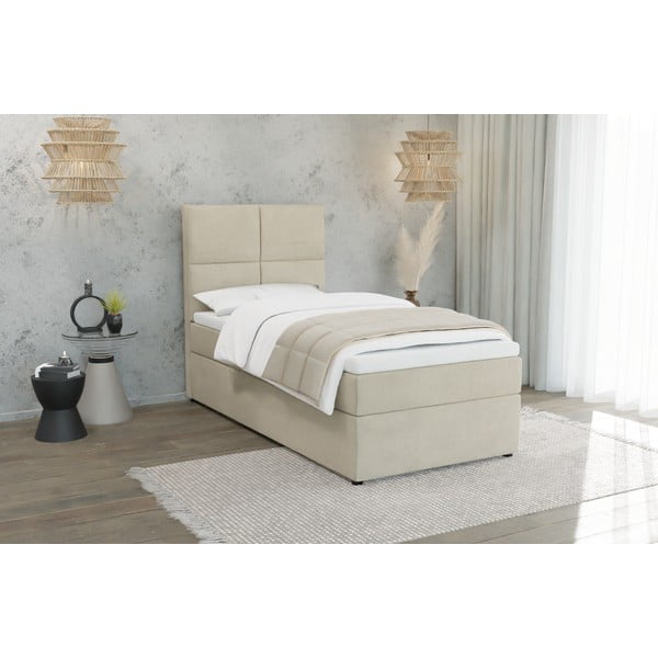 Bež tapecirani krevet s prostorom za pohranu s podnicom 90x200 cm Lena – Ropez-image-1