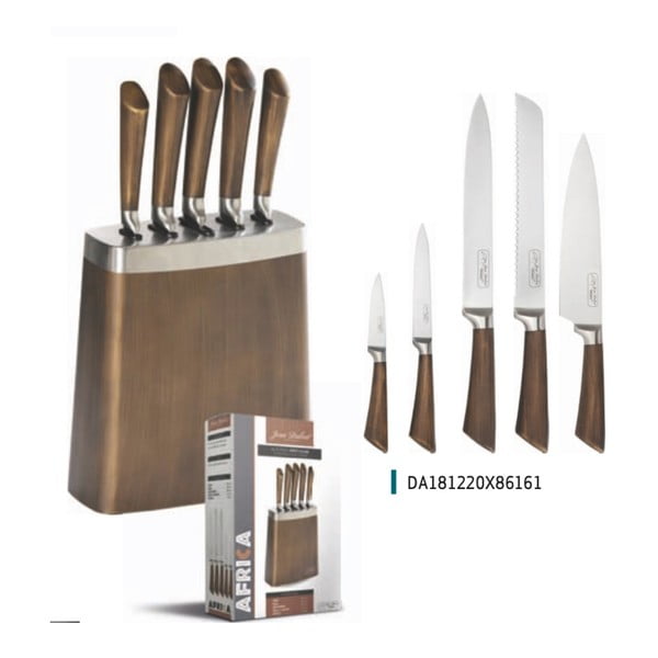 Set od 5 noževa za kuhanje u bloku od nehrđajućeg čelika s efektom drva Jean Dubost