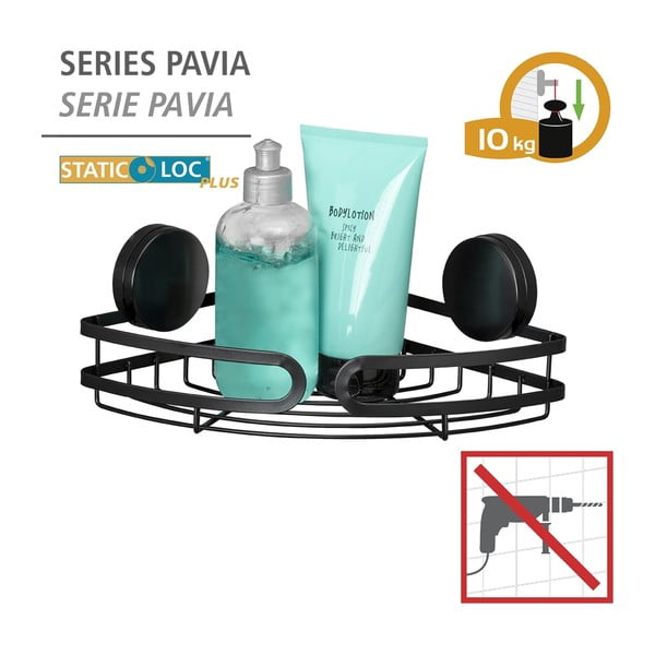 Crna kutna kupaonska polica Wenko Static-Loc® Pavia, širine 27 cm-image-4