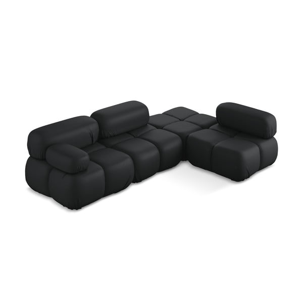 Crna kutna garnitura od imitacije kože (s desnim kutom) Lokua – Makamii-image-2