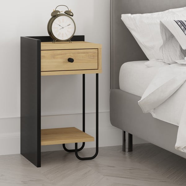 Crni/u prirodnoj boji noćni ormarić u dekoru hrasta s policama Mercure – Marckeric-image-1