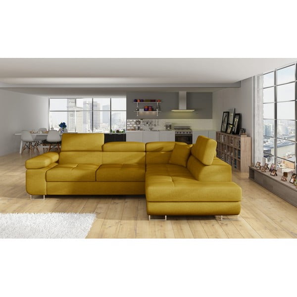 Žuta  sklopiva/s prostorom za odlaganje kutna garnitura (s desnim kutom/u obliku slova L) Anton – ELTAP-image-1