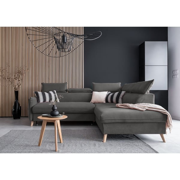 Tamno siva baršunasta sklopiva kutna garnitura (s desnim kutom) Sweet Harmony – Miuform-image-1