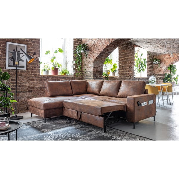 Smeđa sklopiva kutna garnitura od imitacije kože (s lijevim kutom) Lofty Lilly – Miuform-image-4