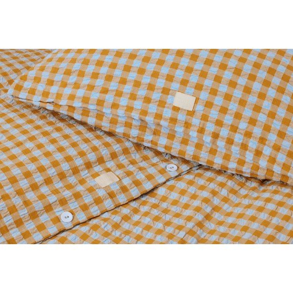 Oker žuto-svijetlo plava posteljina za krevet za jednu osobu od krepa 140x200 cm Bæk&Bølge – JUNA-image-3