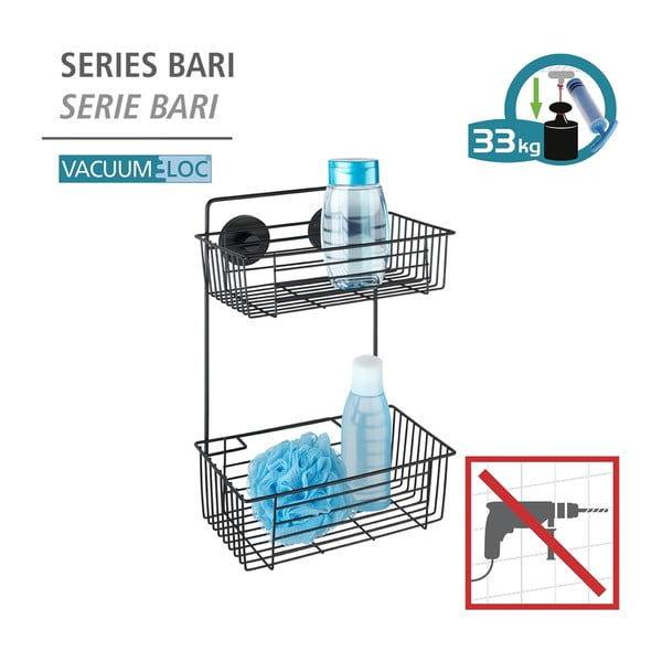 Crna zidna dvoetažna kupaonska polica Wenko Vacuum-Loc® Pavia-image-4