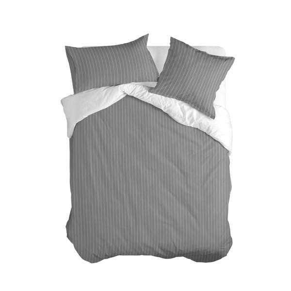 Bijela/siva pamučna navlaka za poplun za bračni krevet 200x200 cm Oxford – Happy Friday