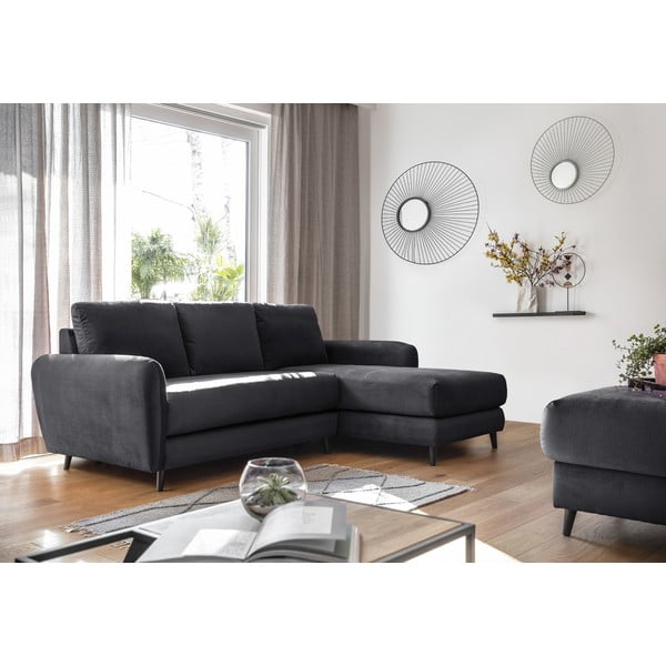 Tamno siva baršunasta kutna sofa s podnožnikom Miuform Cozy Claire, desni kut-image-2