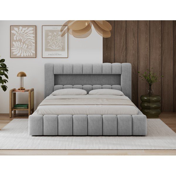 Svijetlo sivi tapecirani bračni krevet s prostorom za odlaganje s podnicom 140x200 cm Lamica – ELTAP-image-3
