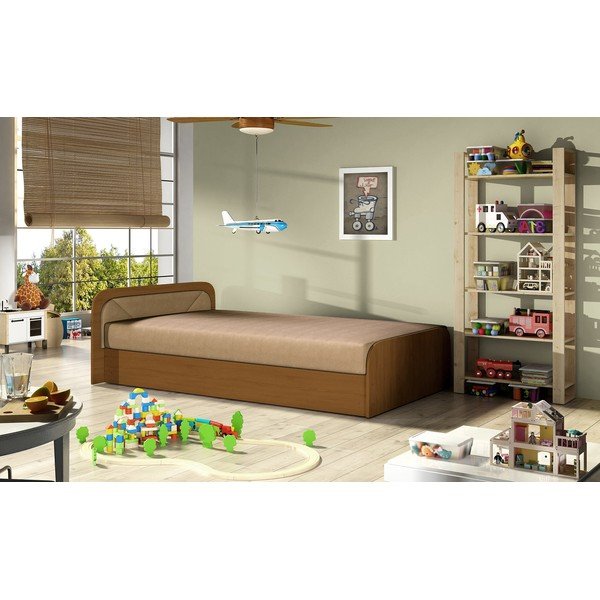 Oker žuti/bež tapecirani/od iverice krevet s prostorom za odlaganje s madracem 80x190 cm Parys – ELTAP-image-2