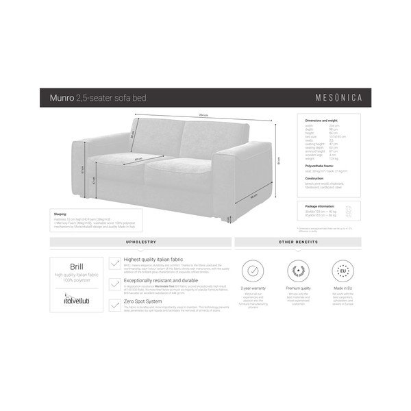 Tamnoplava sofa na razvlačenje MESONICA Munro, 204 cm-image-4