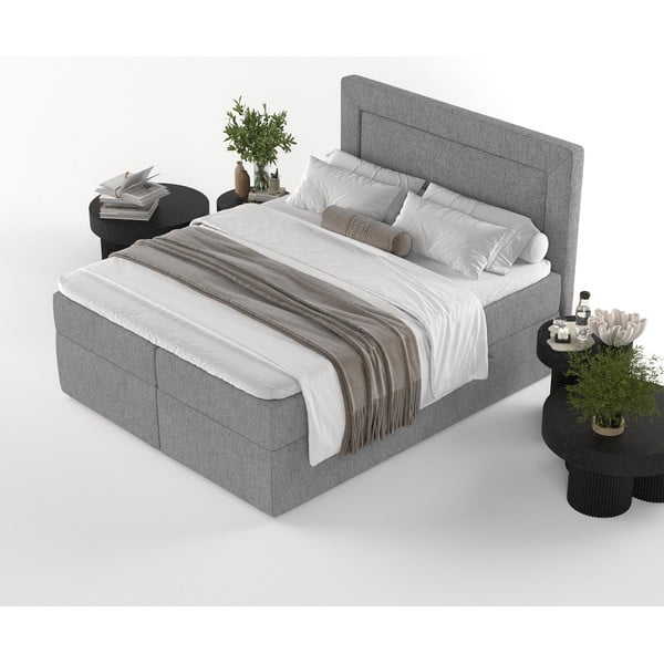 Sivi boxspring krevet s prostorom za pohranu 160x200 cm Imagine – Maison de Rêve-image-3