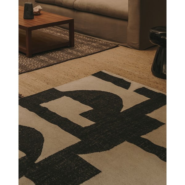 Crni/krem obostrani/ručno rađen tepih od mješavine jute 160x230 cm Sotty – Kave Home-image-1