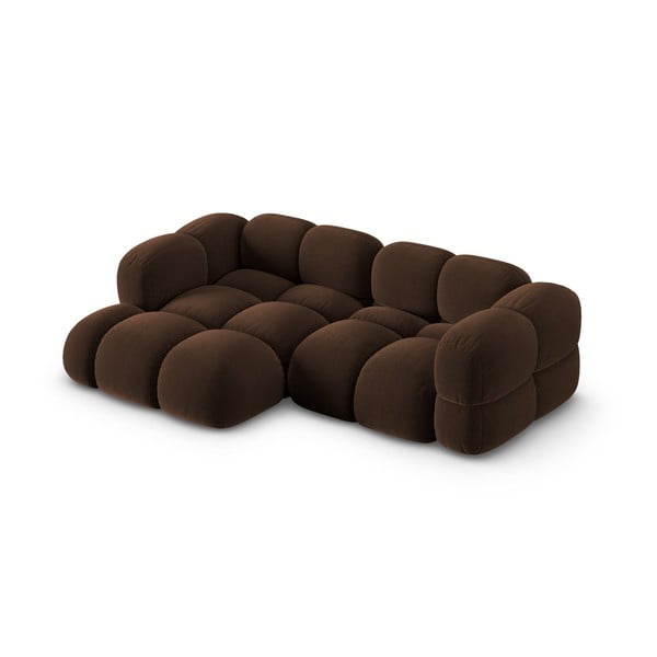 Tamno smeđa baršunasti kutna garnitura (s lijevim kutom/s ležaljkom) Loretto – Cosmopolitan Design-image-3