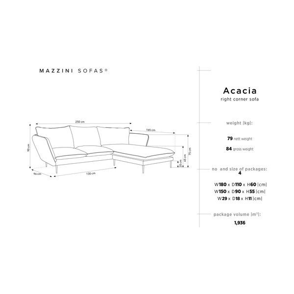 Svijetlo siva baršunasta kutna garnitura Mazzini Sofas Acacia, desni kut-image-3