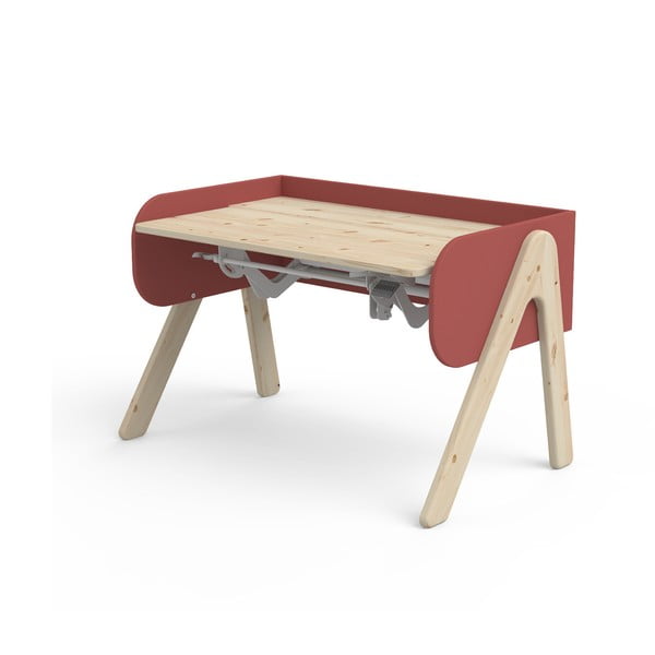 Crveno-smeđi radni stol od borovine s podesivom visinom Flexa Woody