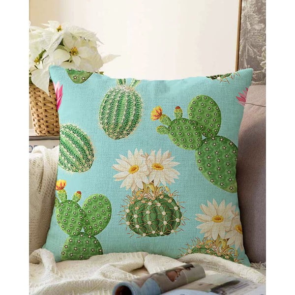Plavo-zelena jastučnica s udjelom pamuka Minimalist Cushion Covers Blooming, 55 x 55 cm