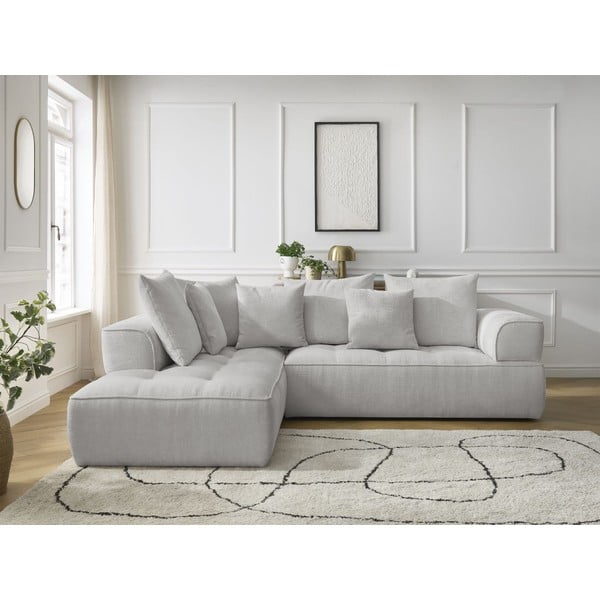 Svijetlo siva kutna garnitura od šenila (s lijevim kutom/u obliku slova L) Whesley – Bobochic Paris-image-1