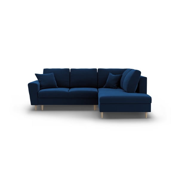 Plava baršunasti sklopiva/s prostorom za odlaganje kutna garnitura (s desnim kutom/u obliku slova L) Kyoto – Cosmopolitan Design-image-1