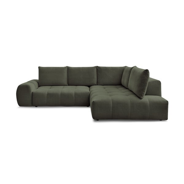 Zelena sklopiva/s prostorom za odlaganje kutna garnitura od šenila (s desnim kutom/u obliku slova L) Everest – Bobochic Paris