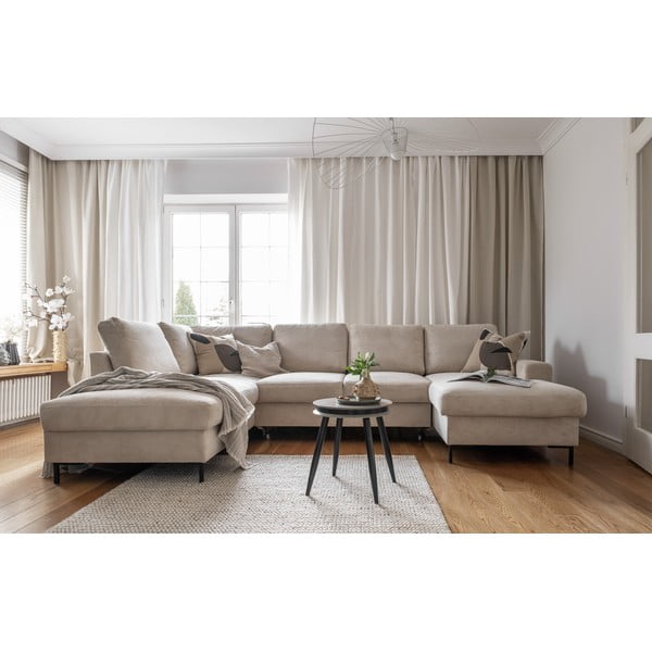 Bež sklopiva kutna garnitura od samta (s lijevim kutom) Lofty Lilly – Miuform-image-4