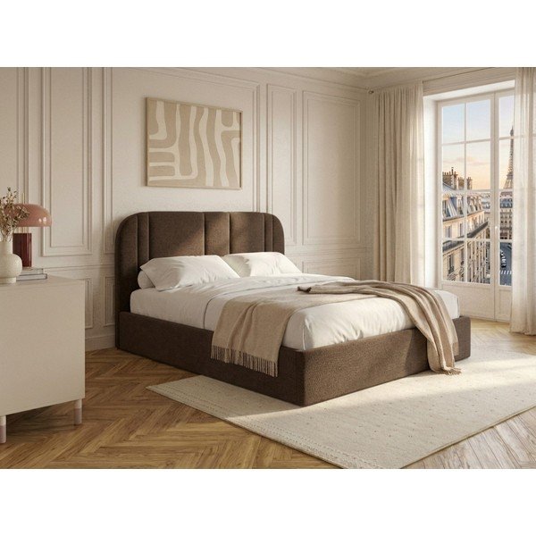 Smeđi tapecirani bračni krevet s prostorom za odlaganje s podnicom 180x200 cm Sidney – Bobochic Paris-image-1