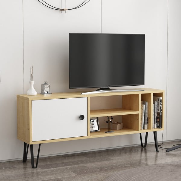 Bijelo/natur TV stol u dekoru hrasta 120x52 cm Arven - Kalune Design-image-1