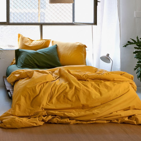 Senf žuta pamučna navlaka za poplun za krevet za jednu osobu 140x200 cm Basic – Happy Friday