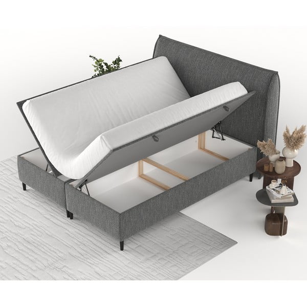 Sivi tapecirani bračni krevet s prostorom za pohranu 140x200 cm Draco – Maison de Rêve-image-3