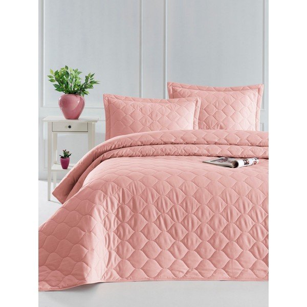 Ružičasti prekrivač s jastučnicom od ranforce pamuka EnLora Home Fresh, 180 x 225 cm
