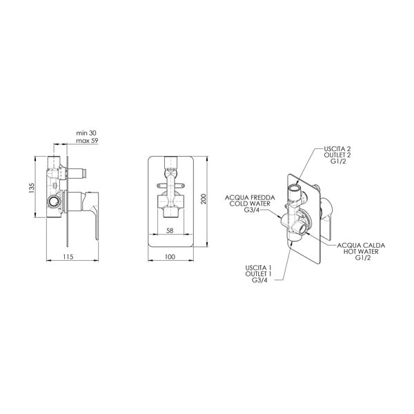Bijela ugrađena slavina za tuš (s 2 izlaza) Pax – Sapho-image-1