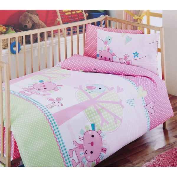 Set dječje posteljine i plahti Pink Green, 120x150 cm