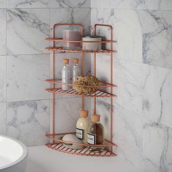 Zidna kutna troetažna polica za kupaonicu Metaltex Copper-image-1