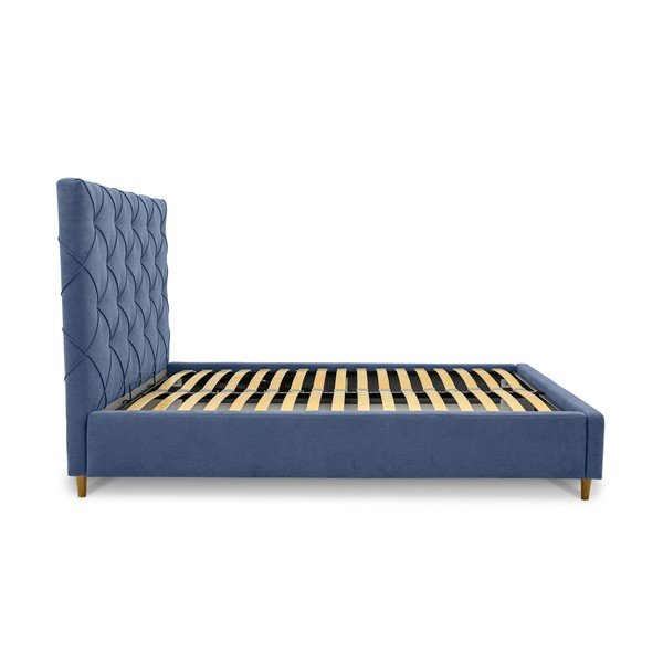 Plavi tapecirani bračni krevet s prostorom za pohranu s podnicom 140x190 cm Bee – Scandic-image-3