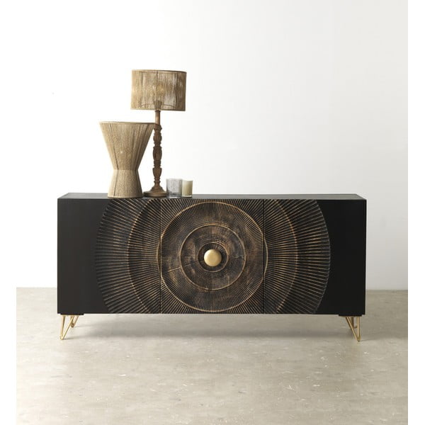 Crna niska komoda od drveta manga 160x75 cm Mango - Geese-image-1