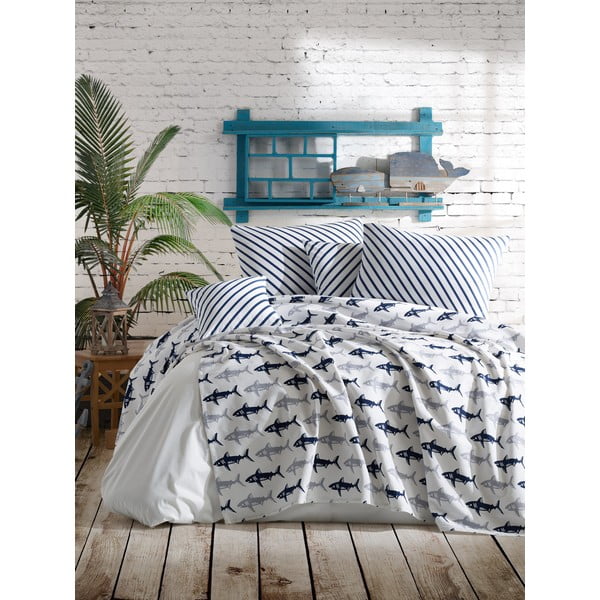 Set prekrivača i 2 jastučnice EnLora Home Shark tamno bijela, 200 x 235 cm