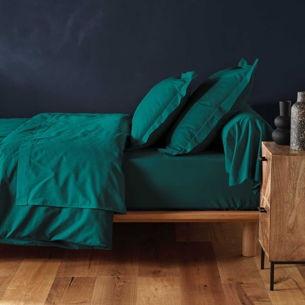 Tamno zelena pamučna plahta s gumom 160x200 cm Lina – douceur d'intérieur-image-1