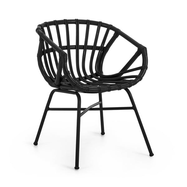 Vrtna stolica od crnog ratana sa čeličnim nogama Kave Home Constant