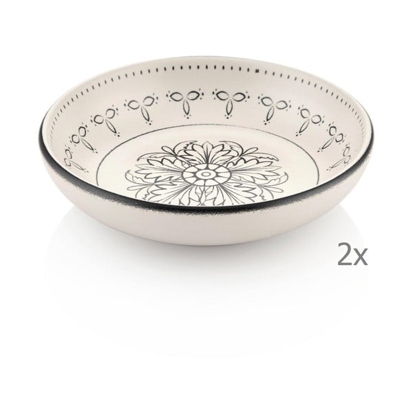Set od 2 krem porculanske zdjele s crnim ornamentom Mia Libre, ⌀ 13 cm