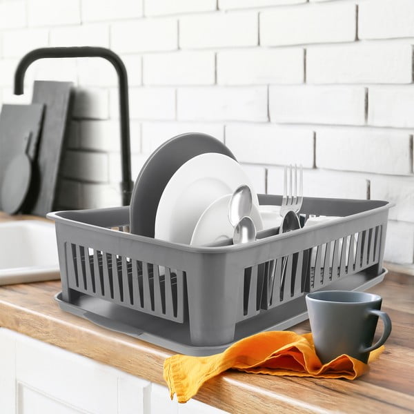 Sivi plastičan ocjeđivač za posuđe – Orion-image-1